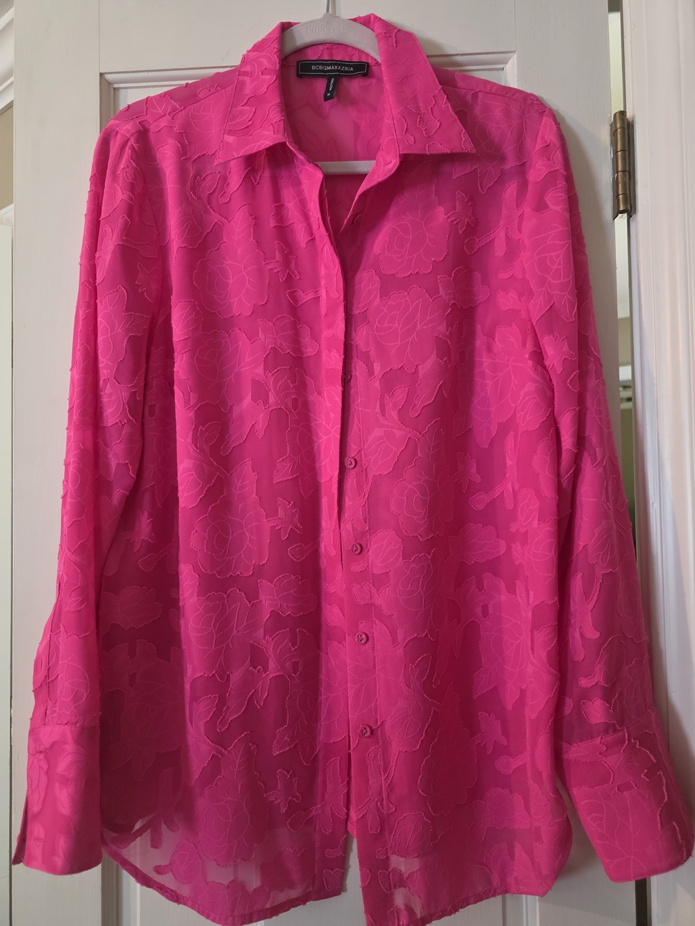 BCBGMaxAzria Hot Pink Floral Sheer Button-Up Blouse